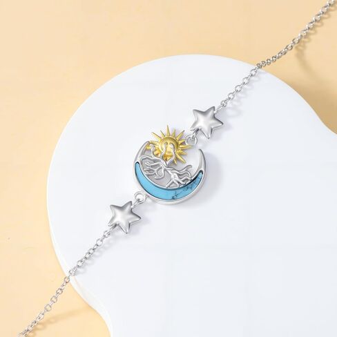 925 Sterling Silver Turquoise Exquisite Tree of Life Bracelet Boho Style Sun and Moon Bracelet Jewelry Gifts for Women Mother in Kuwait