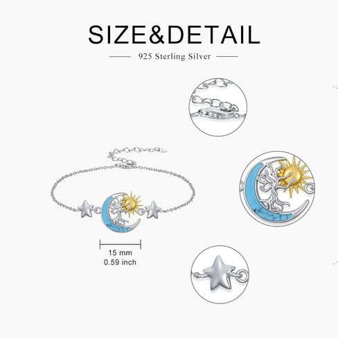 925 Sterling Silver Turquoise Exquisite Tree of Life Bracelet Boho Style Sun and Moon Bracelet Jewelry Gifts for Women Mother in Kuwait