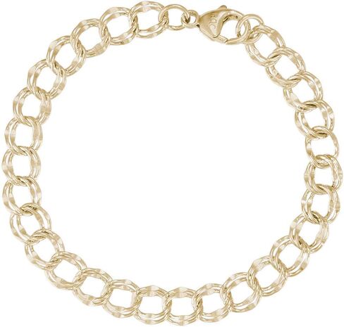 7" Gold-Plated Sterling Silver Large Double Link Dapped Curb Classic Charm Bracelet by Rembrandt in Kuwait