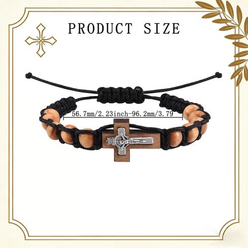 6 Pcs Wrist Rosary Bracelets - Wooden Beads and Nylon String, Adjustable Cross Bracelets, Ideal Gifts for Easter and Baptism in Saudi Arabia
