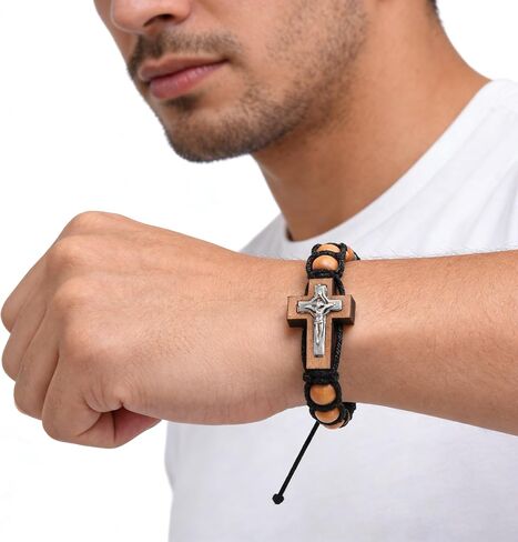 6 Pcs Wrist Rosary Bracelets - Wooden Beads and Nylon String, Adjustable Cross Bracelets, Ideal Gifts for Easter and Baptism in Saudi Arabia