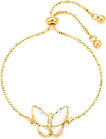 Butterfly Bracelet, 18K Gold Plated Shell Butterfly Charm Bracelets For Women, Cubic Zirconia Adjustable Slider Unique Jewelry Gift in Saudi Arabia