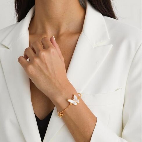 Butterfly Bracelet, 18K Gold Plated Shell Butterfly Charm Bracelets For Women, Cubic Zirconia Adjustable Slider Unique Jewelry Gift in Saudi Arabia