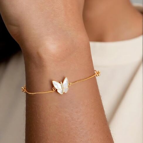Butterfly Bracelet, 18K Gold Plated Shell Butterfly Charm Bracelets For Women, Cubic Zirconia Adjustable Slider Unique Jewelry Gift in Saudi Arabia