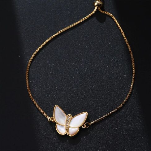 Butterfly Bracelet, 18K Gold Plated Shell Butterfly Charm Bracelets For Women, Cubic Zirconia Adjustable Slider Unique Jewelry Gift in Saudi Arabia