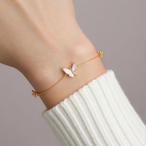 Butterfly Bracelet, 18K Gold Plated Shell Butterfly Charm Bracelets For Women, Cubic Zirconia Adjustable Slider Unique Jewelry Gift in Saudi Arabia