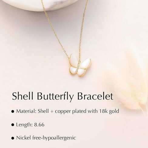 Butterfly Bracelet, 18K Gold Plated Shell Butterfly Charm Bracelets For Women, Cubic Zirconia Adjustable Slider Unique Jewelry Gift in Saudi Arabia