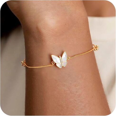 Butterfly Bracelet, 18K Gold Plated Shell Butterfly Charm Bracelets For Women, Cubic Zirconia Adjustable Slider Unique Jewelry Gift in Saudi Arabia
