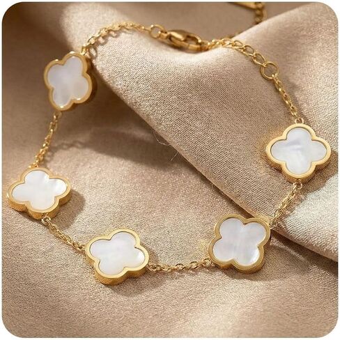 18K Gold Plated Lucky Clover Bracelet for Women Four Leaf Clover Jewelry Double Sided 15mm Trendy Jewelry Gifts in Saudi Arabia