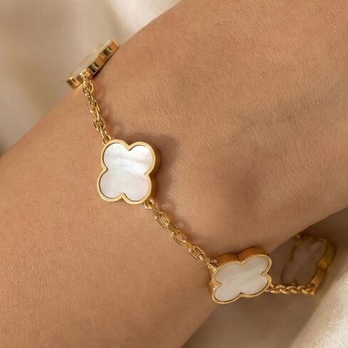 18K Gold Plated Lucky Clover Bracelet for Women Four Leaf Clover Jewelry Double Sided 15mm Trendy Jewelry Gifts in Saudi Arabia