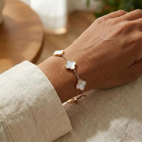 18K Gold Plated Lucky Clover Bracelet for Women Four Leaf Clover Jewelry Double Sided 15mm Trendy Jewelry Gifts in Saudi Arabia