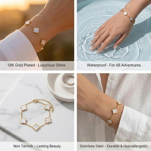 18K Gold Plated Lucky Clover Bracelet for Women Four Leaf Clover Jewelry Double Sided 15mm Trendy Jewelry Gifts in Saudi Arabia