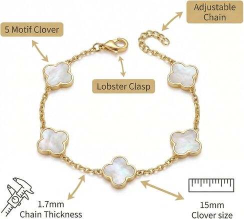 18K Gold Plated Lucky Clover Bracelet for Women Four Leaf Clover Jewelry Double Sided 15mm Trendy Jewelry Gifts in Saudi Arabia
