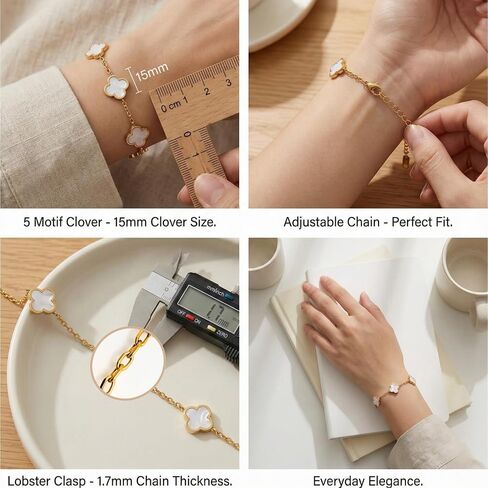18K Gold Plated Lucky Clover Bracelet for Women Four Leaf Clover Jewelry Double Sided 15mm Trendy Jewelry Gifts in Saudi Arabia