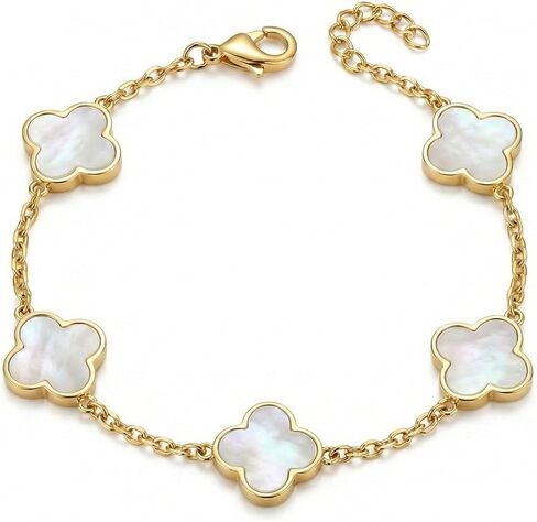 18K Gold Plated Lucky Clover Bracelet for Women Four Leaf Clover Jewelry Double Sided 15mm Trendy Jewelry Gifts in Saudi Arabia