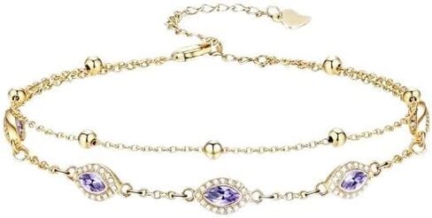 Midari 18K Gold Birthstone Bracelet/Anklet 18K Gold Plated Bracele/Anklet with 12 Months Birthstone Birthday Jewelry Gifts for Women in Saudi Arabia