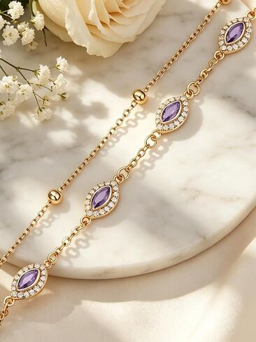 Midari 18K Gold Birthstone Bracelet/Anklet 18K Gold Plated Bracele/Anklet with 12 Months Birthstone Birthday Jewelry Gifts for Women in Saudi Arabia