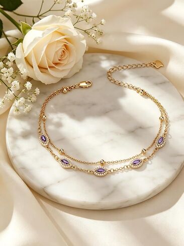 Midari 18K Gold Birthstone Bracelet/Anklet 18K Gold Plated Bracele/Anklet with 12 Months Birthstone Birthday Jewelry Gifts for Women in Saudi Arabia