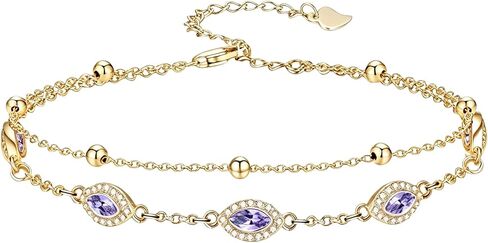 Midari 18K Gold Birthstone Bracelet/Anklet 18K Gold Plated Bracele/Anklet with 12 Months Birthstone Birthday Jewelry Gifts for Women in Saudi Arabia