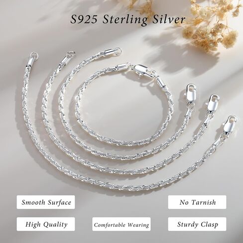 S925 Sterling Silver Bracelet for Women - 2.5mm S925 Sterling Silver Rope Chain Bracelet Handmade Jewelry Silver Bracelet for Women 6.5/7/7.5/8 Inch in Saudi Arabia