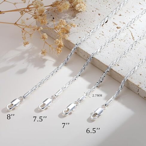S925 Sterling Silver Bracelet for Women - 2.5mm S925 Sterling Silver Rope Chain Bracelet Handmade Jewelry Silver Bracelet for Women 6.5/7/7.5/8 Inch in Saudi Arabia