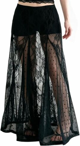 See Through Sheer Lace Maxi Skirts for Women A Line Flared Flowy Long Skirt in Saudi Arabia