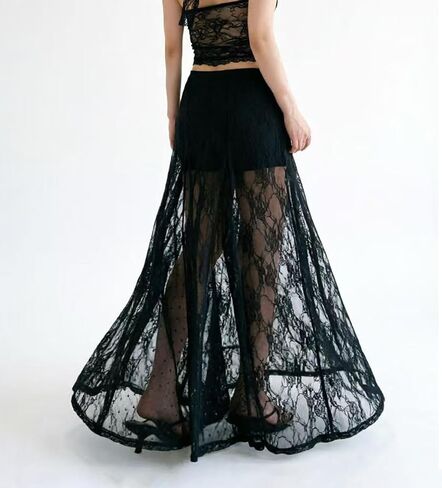 See Through Sheer Lace Maxi Skirts for Women A Line Flared Flowy Long Skirt in Saudi Arabia