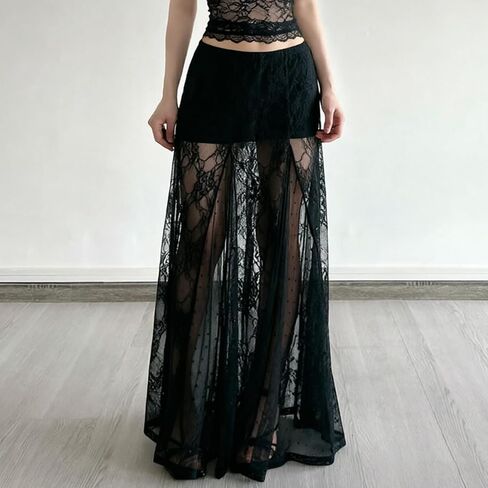 See Through Sheer Lace Maxi Skirts for Women A Line Flared Flowy Long Skirt in Saudi Arabia