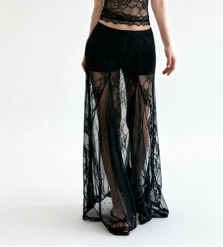 See Through Sheer Lace Maxi Skirts for Women A Line Flared Flowy Long Skirt in Saudi Arabia
