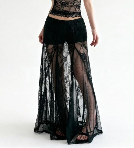 See Through Sheer Lace Maxi Skirts for Women A Line Flared Flowy Long Skirt in Saudi Arabia