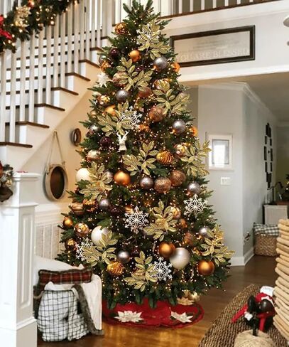 5 Pcs Fake Leaves Plants for Christmas Decor 20 Inch Metallic Gold Artificial Magnolia and Bay Leaves Faux Tropical Leaves with Stems for Holiday Party Decor Christmas Mantle Garland Wreath - Gold in Kuwait