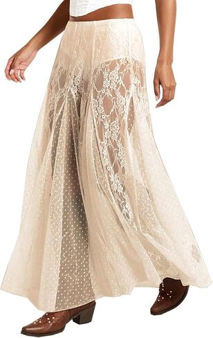 See Through Sheer Lace Maxi Skirts for Women A Line Flared Flowy Long Skirt in Saudi Arabia