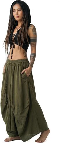Thaluta Women's Boho Maxi Skirt with Pockets - Organic Cotton Long Flowy Skirt, Casual Elastic Waist Skirt for Vacation in Saudi Arabia