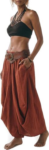Thaluta Women's Boho Maxi Skirt with Pockets - Organic Cotton Long Flowy Skirt, Casual Elastic Waist Skirt for Vacation in Saudi Arabia