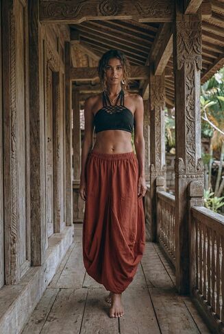 Thaluta Women's Boho Maxi Skirt with Pockets - Organic Cotton Long Flowy Skirt, Casual Elastic Waist Skirt for Vacation in Saudi Arabia