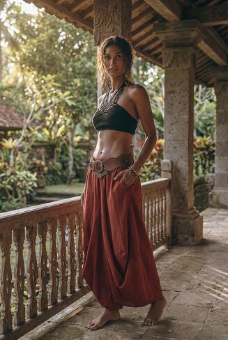 Thaluta Women's Boho Maxi Skirt with Pockets - Organic Cotton Long Flowy Skirt, Casual Elastic Waist Skirt for Vacation in Saudi Arabia