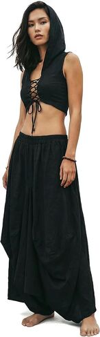 Thaluta Women's Boho Maxi Skirt with Pockets - Organic Cotton Long Flowy Skirt, Casual Elastic Waist Skirt for Vacation in Saudi Arabia
