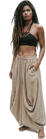 Thaluta Women's Boho Maxi Skirt with Pockets - Organic Cotton Long Flowy Skirt, Casual Elastic Waist Skirt for Vacation in Saudi Arabia