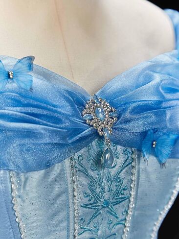 فستان تنكري نسائي من miccostumes ذو أكمام منتفخة باللون الأزرق مع قلادة وعصابة رأس in Kuwait