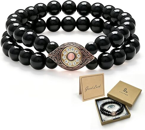 Evil Eye Bracelets for Men, 8MM Black Obsidian Lapis Lazuli Tiger Eye Stretch Beaded Protection Bracelet Guardian Jewelry Gifts with Meaning Card Meaningful Gift for Him (Birthday/Graduation/New Job) in Saudi Arabia