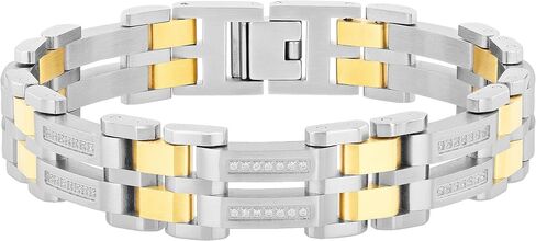 Men's 8.5" Stainless Steel Double Row Link Bracelet with Yellow Finish & Cubic Zirconia in Kuwait