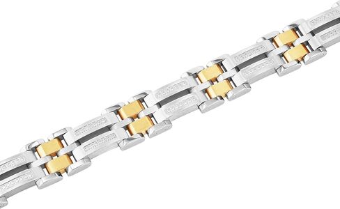 Men's 8.5" Stainless Steel Double Row Link Bracelet with Yellow Finish & Cubic Zirconia in Kuwait