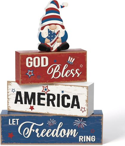 Blosssound 4 Pcs Father's Day Table Decorations Centerpieces Happy Father's Day Wooden Signs Retro Blue White Gnome Block Dad Appreciation Gifts Grandfather Birthday Party Supplies for Shelf Mantel in Kuwait