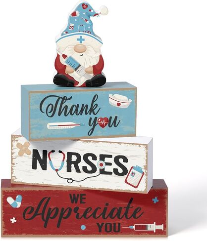 Blosssound 4 Pcs Father's Day Table Decorations Centerpieces Happy Father's Day Wooden Signs Retro Blue White Gnome Block Dad Appreciation Gifts Grandfather Birthday Party Supplies for Shelf Mantel in Kuwait