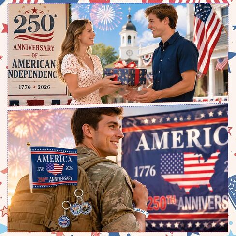 250 Anniversary Bulk Set - 150Pcs USA Patriotic 250 Years 4th of July Accessories with American Keychain, Flags, Silicone Bracelet,Independence Day Freedom Anniversary for Events Party Favors in Saudi Arabia