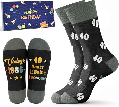 Jeasona 40th Birthday Gifts for Men Birth in 1986 Funny Crew Cotton Birthday Socks, 40 Year Old Birthday Gifts 1986 Men, Size 7-13 Black in Saudi Arabia