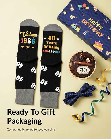 Jeasona 40th Birthday Gifts for Men Birth in 1986 Funny Crew Cotton Birthday Socks, 40 Year Old Birthday Gifts 1986 Men, Size 7-13 Black in Saudi Arabia