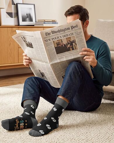 Jeasona 40th Birthday Gifts for Men Birth in 1986 Funny Crew Cotton Birthday Socks, 40 Year Old Birthday Gifts 1986 Men, Size 7-13 Black in Saudi Arabia