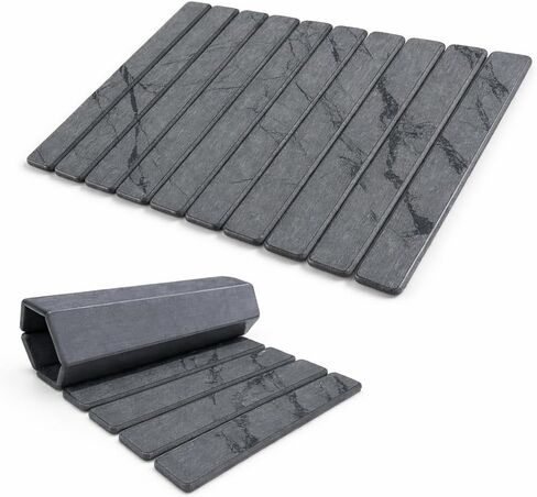 Stone Bath Mat | Foldable Diatomaceous Earth Bath Mat | Marble Print Shower Mat | Super Absorbent Diatomite | Quick Dry | Non-Slip | Bathroom Floor Mat | Easy to Clean | Compact to Store | Mold Free in Kuwait