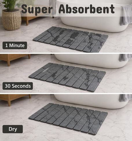 Stone Bath Mat | Foldable Diatomaceous Earth Bath Mat | Marble Print Shower Mat | Super Absorbent Diatomite | Quick Dry | Non-Slip | Bathroom Floor Mat | Easy to Clean | Compact to Store | Mold Free in Kuwait